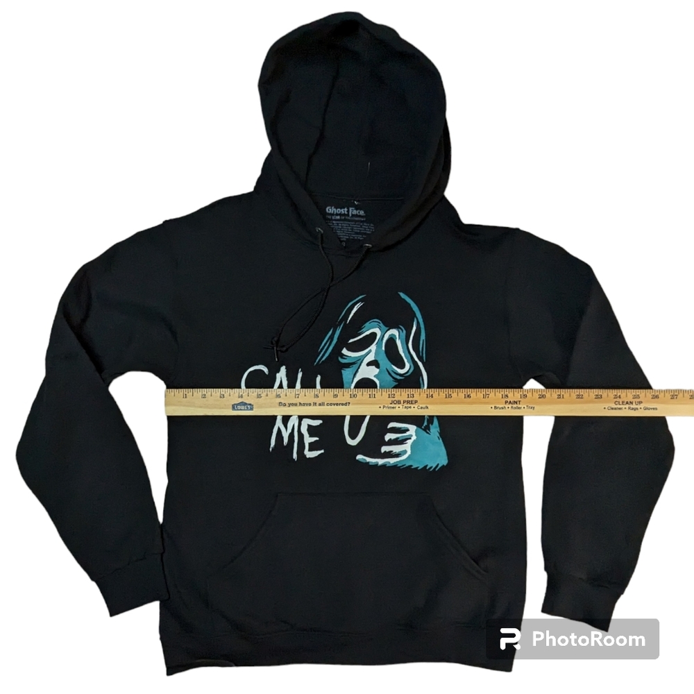 Hot Topic Ghost Face Sweatshirt Hoodie Sz Medium Black Front Pocket Long Sleeve - Picture 7 of 13